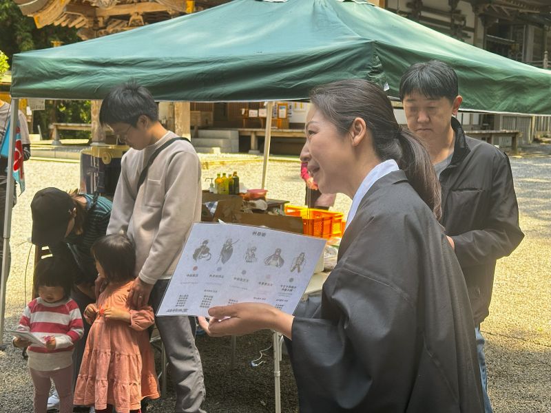 御祭神の説明をする宮司