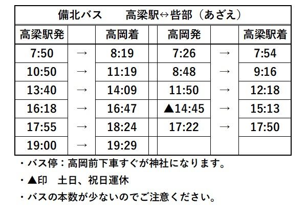 備北バス時刻表(令和7年10月1日改正)